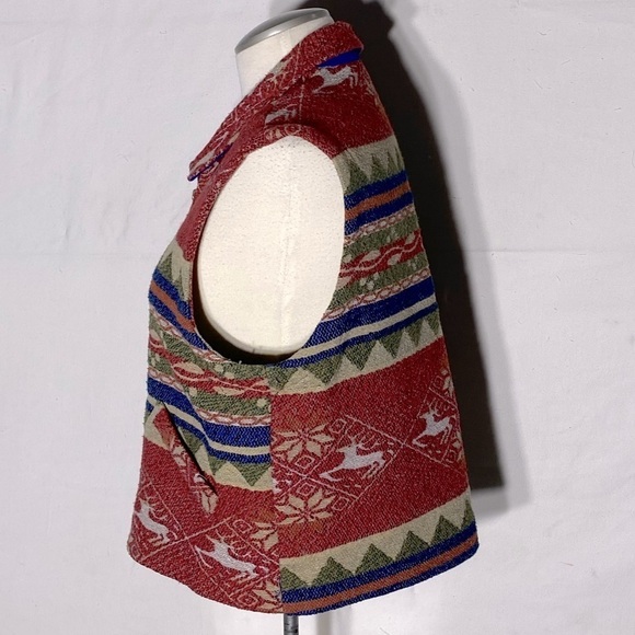 Vintage Seasons Sport Red Full Front Zip Jacquard Vest M - Picture 3 of 12